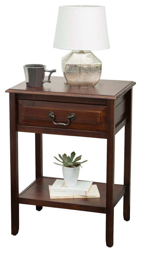 GDF Studio Noah Wood Top Drawer Accent Table Transitional Side