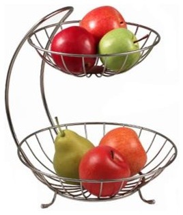 Black Wire Open Design 2 Tier Fruit Server Bowl Modern Yumi 2 Tier Fruit Basket Server