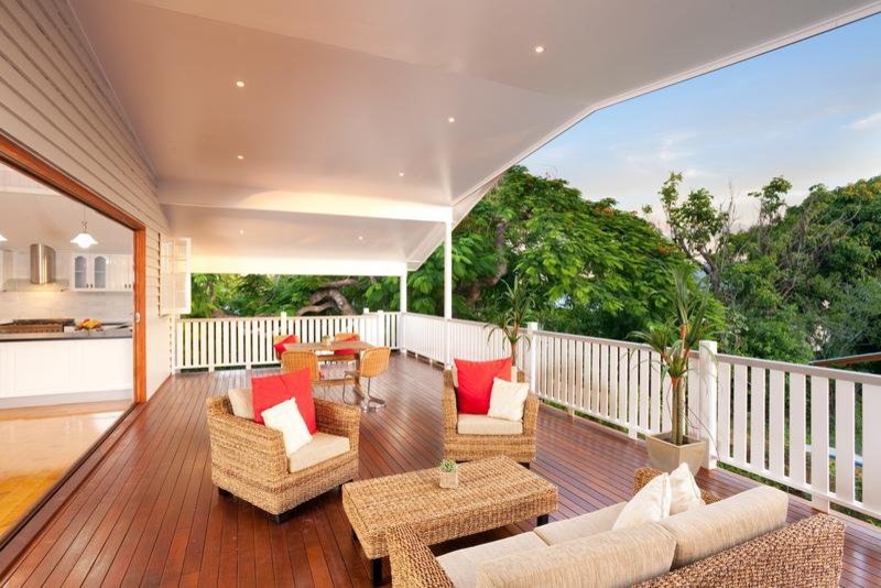 This is an example of a large country balcony in Brisbane with a roof extension.