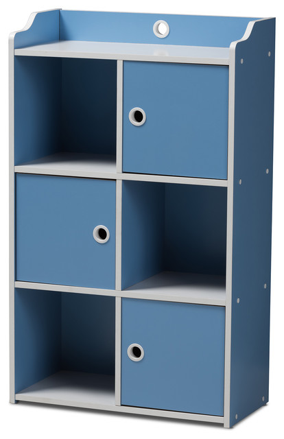Aeluin Contemporary Children S Blue And White 3 Door Bookcase