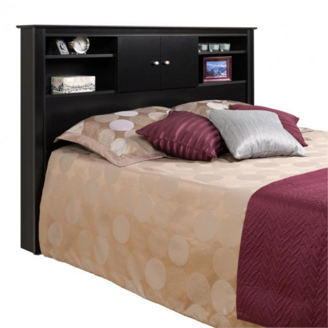 Black Full/Queen Kallisto Bookcase Headboard With Doors Transitional