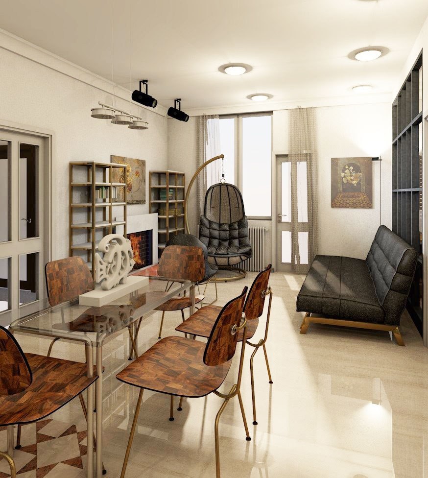 Гостиная с прозрачной стеной, она соседствует с мастерской художника