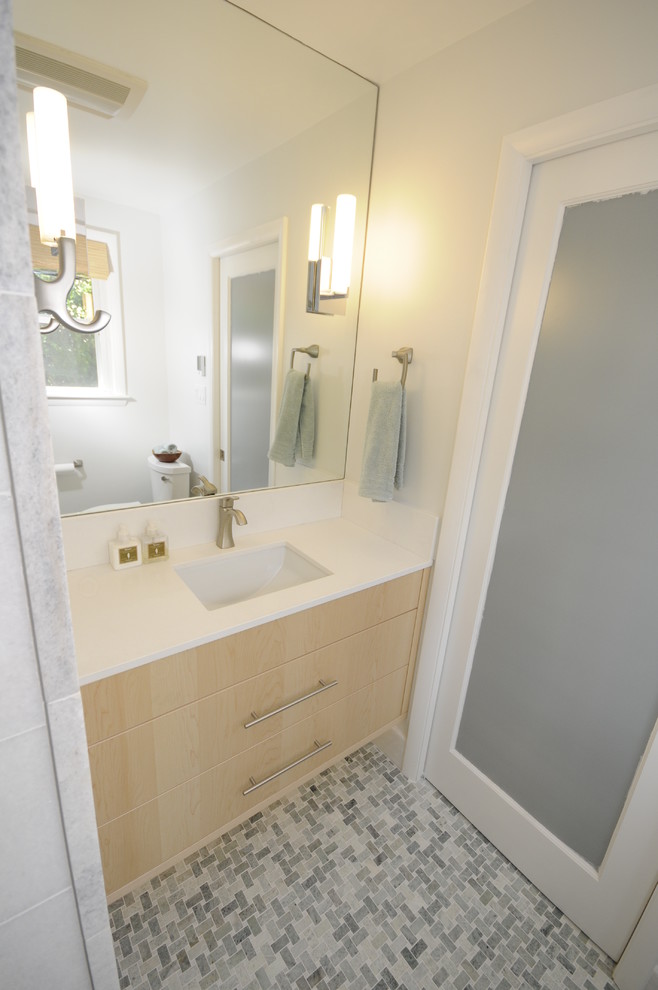 Design ideas for a transitional bathroom in DC Metro.