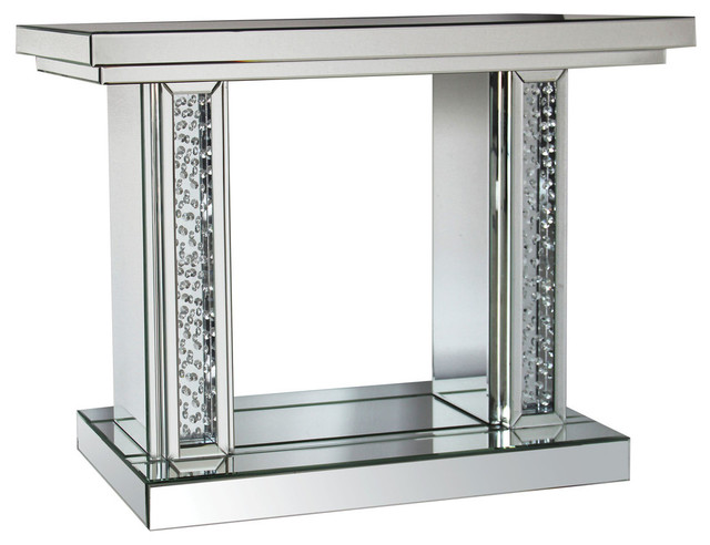Acme Nysa Console Table Mirrored And Faux Crystals Acme Nysa Console Table Mirrored And Faux Crystals