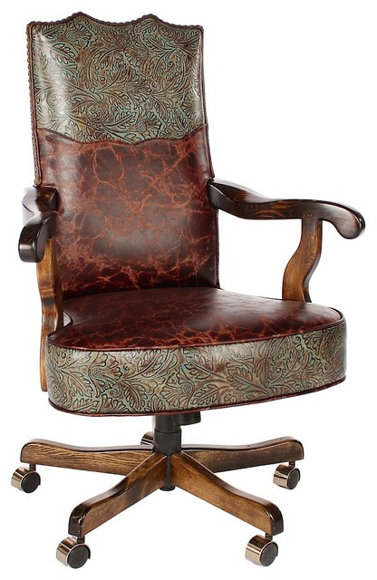 Embossed Leather Western Office Chair, Western Leather Chair