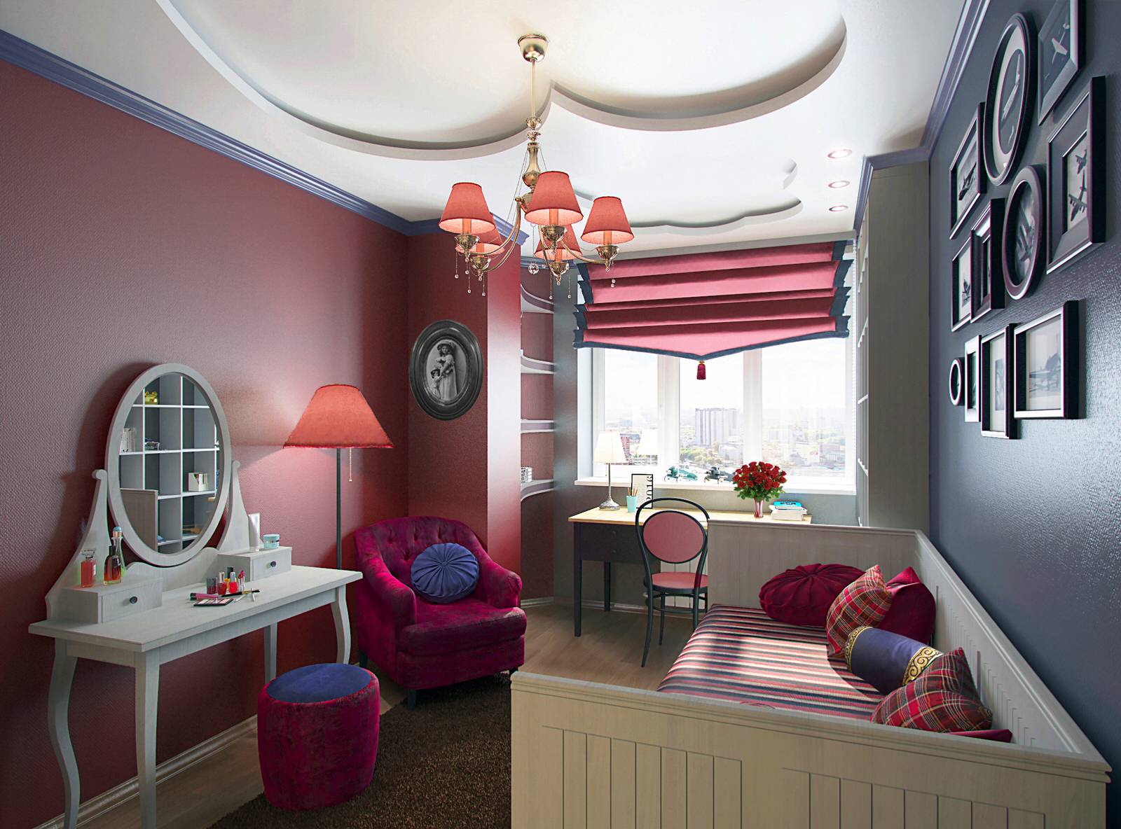 Комнатка в смешанном стиле для юной леди.)