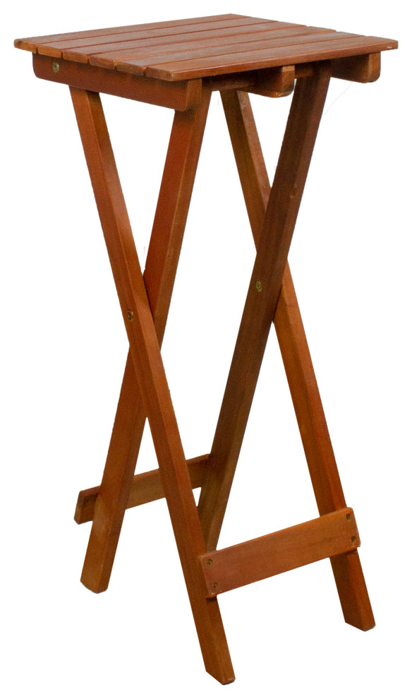 26" Light Brown Acacia Wood Outdoor Folding Accent Table Transitional