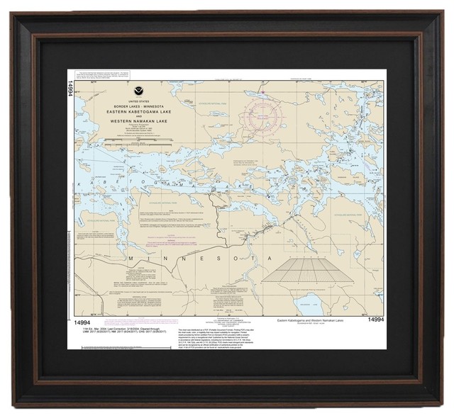 Framed Nautical Chart, W. Namakan & E. Kabetogama Lake, Minnesota