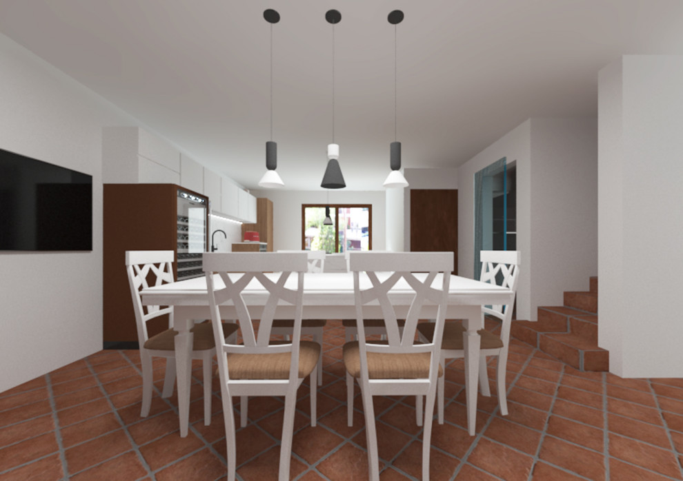 This is an example of a large single-wall kitchen/diner in Rome with an island.