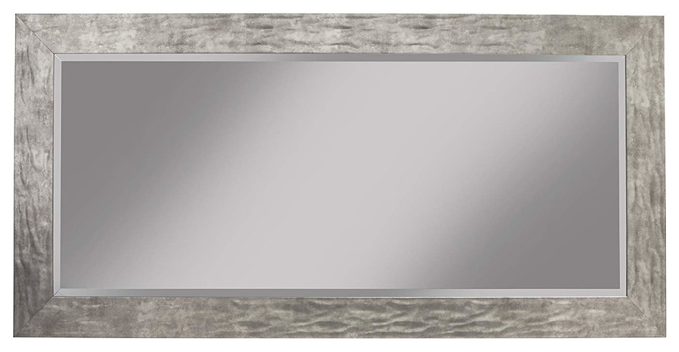 Full Length Leaner Mirror With Metal Hammered Frame, Gray Farmhouse Floor Mirrors by