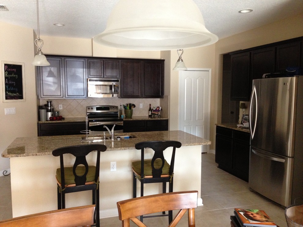 Paint color for kitchen with espresso neutral granite, lite