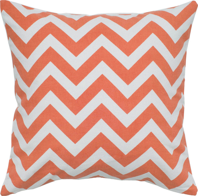 Graphic Chevron Pillow - Orange, White, Polyester, 18"x18"