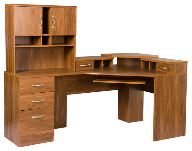 Reversible Corner Workcenter With Hutch - Transitional - Desks And