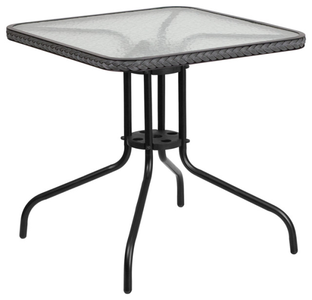 28SQ Glass Table-GRY Rattan