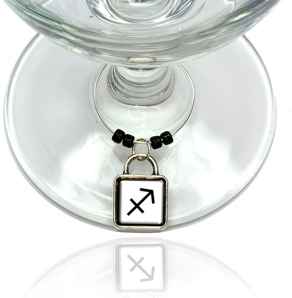 Zodiac Sign Sagittarius Wine Glass Silver Charm