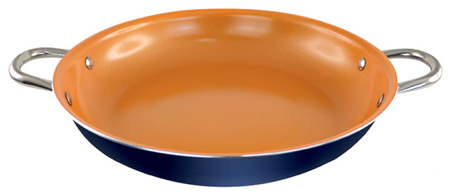 Copper Pan Blue Color Induction Compatible Frying Pan Dishwasher Safe, 36cm