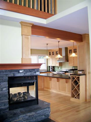 Mid-sized arts and crafts kitchen in Calgary with light hardwood floors.