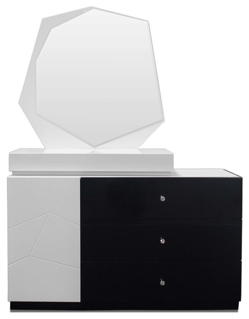 Modern White And Black Dresser And Mirror 2 Piece Set
