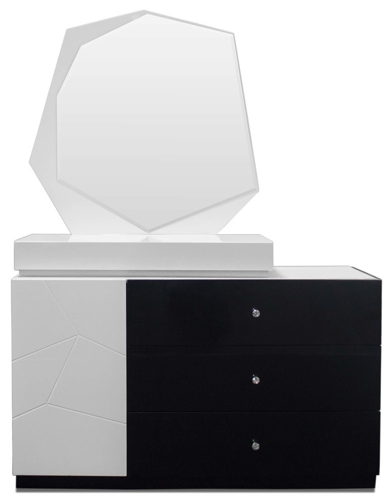 Modern White And Black Dresser, All Black Dresser With Mirror