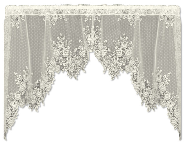 Choose From White Or Ecru Heritage Lace Victorian Rose Swag Pair