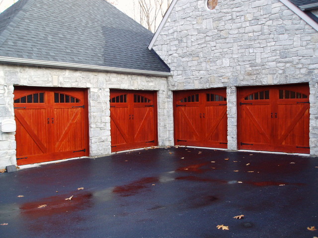 Beautifully Stained Wooden Garage Doors Midcentury Shed