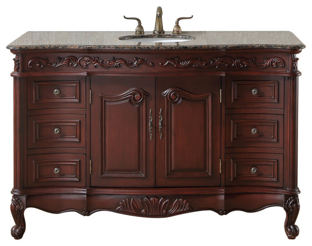 56 inch Princeton Single Sink Bathroom Vanity with Baltic Brown Granite Top, 56 x 22 x 36