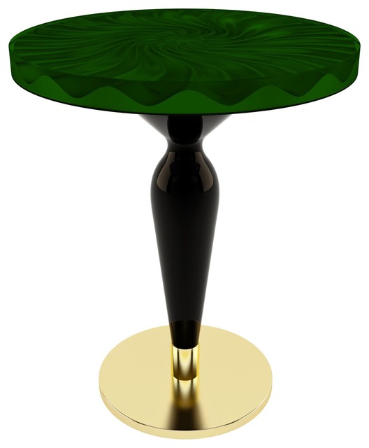 Modern Spiral Wavy Round Table, Epoxy Resin & Wood, Green