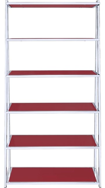 Acme Coleen Bookshelf Red High Gloss And Chrome