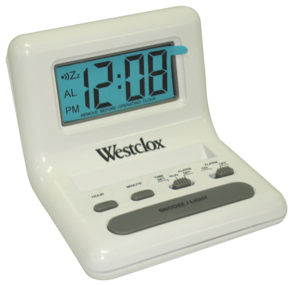 Westclox .8'' White LCD Alarm Clock With Light On Demand - Transitional