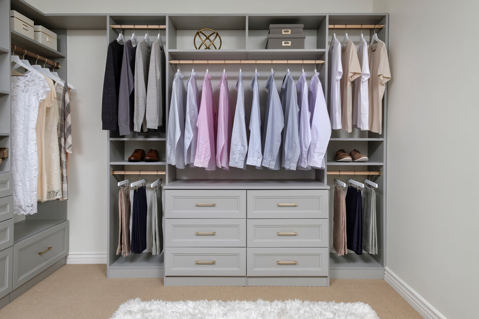Design ideas for a large contemporary walk-in wardrobe in Seattle.