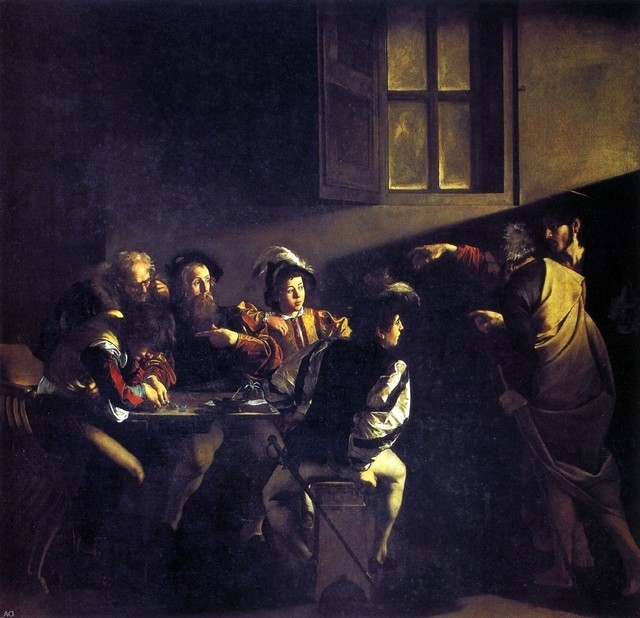 Caravaggio the Calling of St Matthew 20"x20" Premium Canvas Print Traditional Prints And