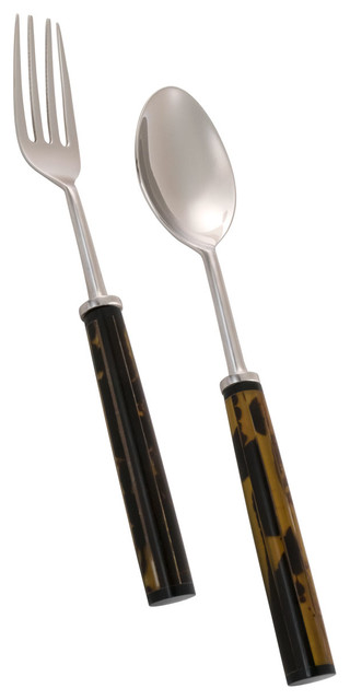 Salad Serving Set With Faux Tortoise Shell Resin Handles 11 25