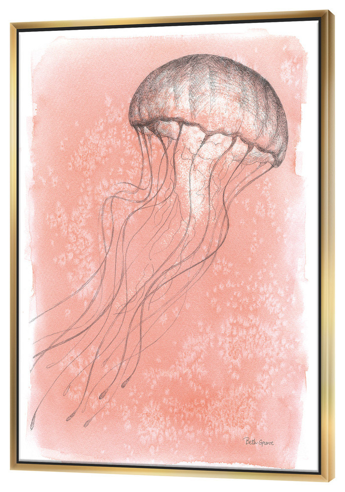 Designart Coastal Sea Iv Jellyfish Sketches Coastal Framed Painting Print Beach Style Prints And Posters By Design Art Usa