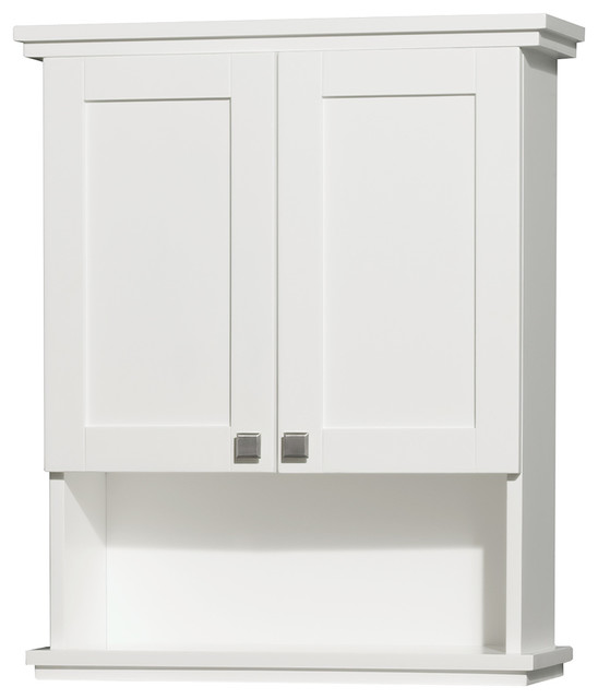 Solid Oak Bathroom Wall Mounted Storage Cabinet In White
