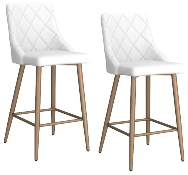 Antoine 26" Tufted Back Faux Leather & Metal Counter Stools in White