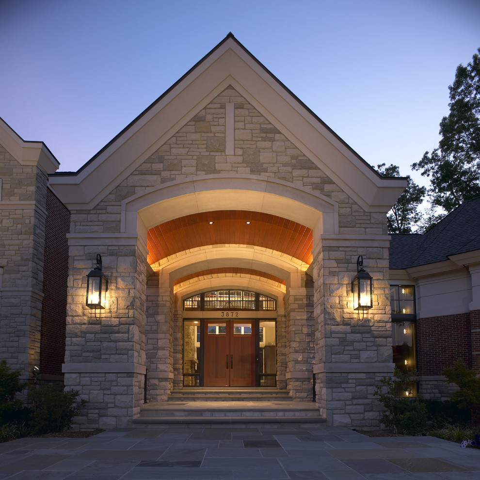 This is an example of a traditional exterior in Detroit with stone veneer.