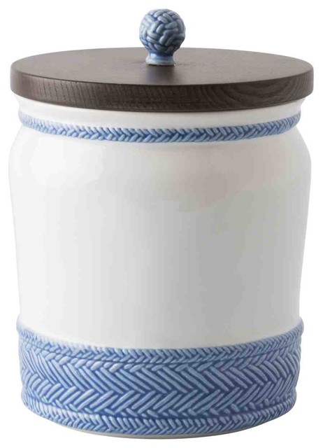 Le Panier White Delft 7 5 Canister With Wooden Lid Traditional Le Panier White Delft 7 5 Canister With Wooden Lid