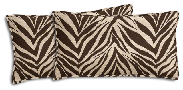 Brown And Beige Zebra Outdoor Lumbar Pillow Set Contemporary