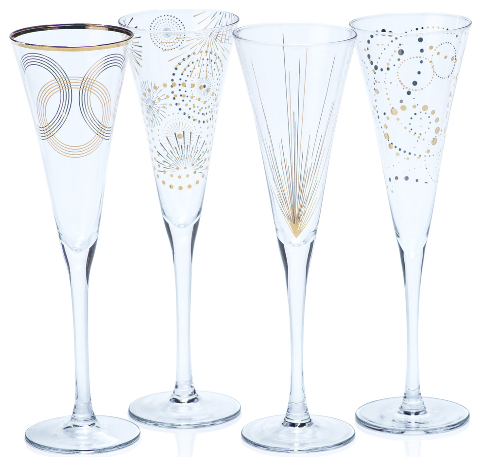 Festivity Champagne Flutes, Set of 4 Wine Glasses by Zodax Houzz
