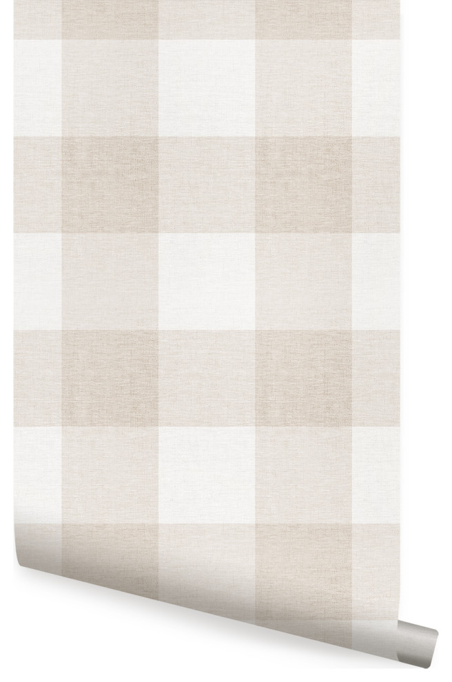 Checkered Fabric Look Medium Peel and Stick Vinyl Wallpaper, Beige, 24"x108"