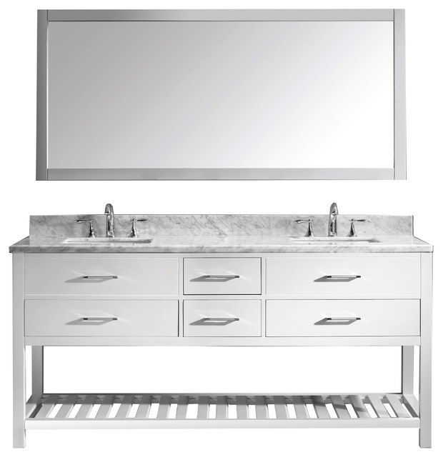 Caroline Estate 72" Double Vanity, White, Without Faucet, Square, Single Mirror