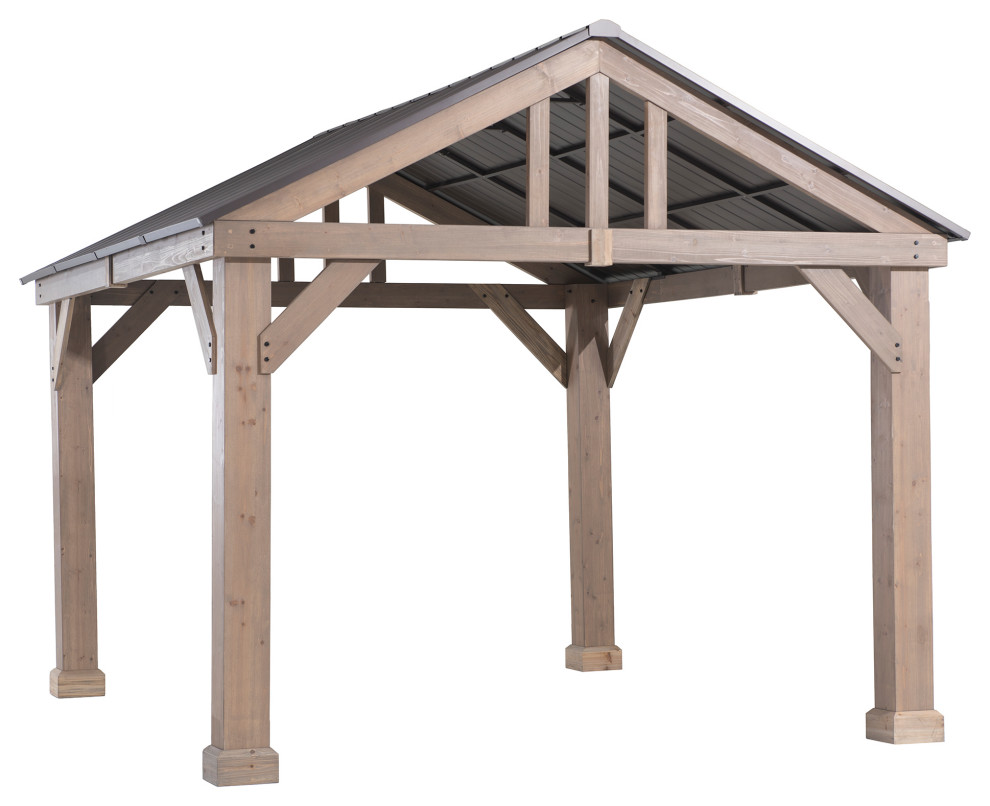 Sunjoy 12'x14' Patio Hudson Cedar Wood Hardtop Gazebo Transitional