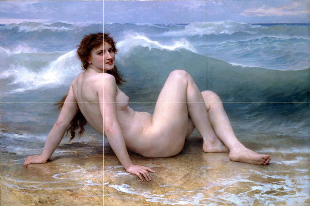 Tile Mural The Wave girl woman sea Bathroom Backsplash 6" Marble
