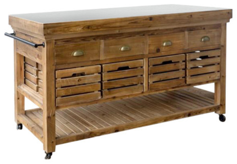 Rolling Kitchen Island With Stone Top, Rustic Kitchen Island Trolley