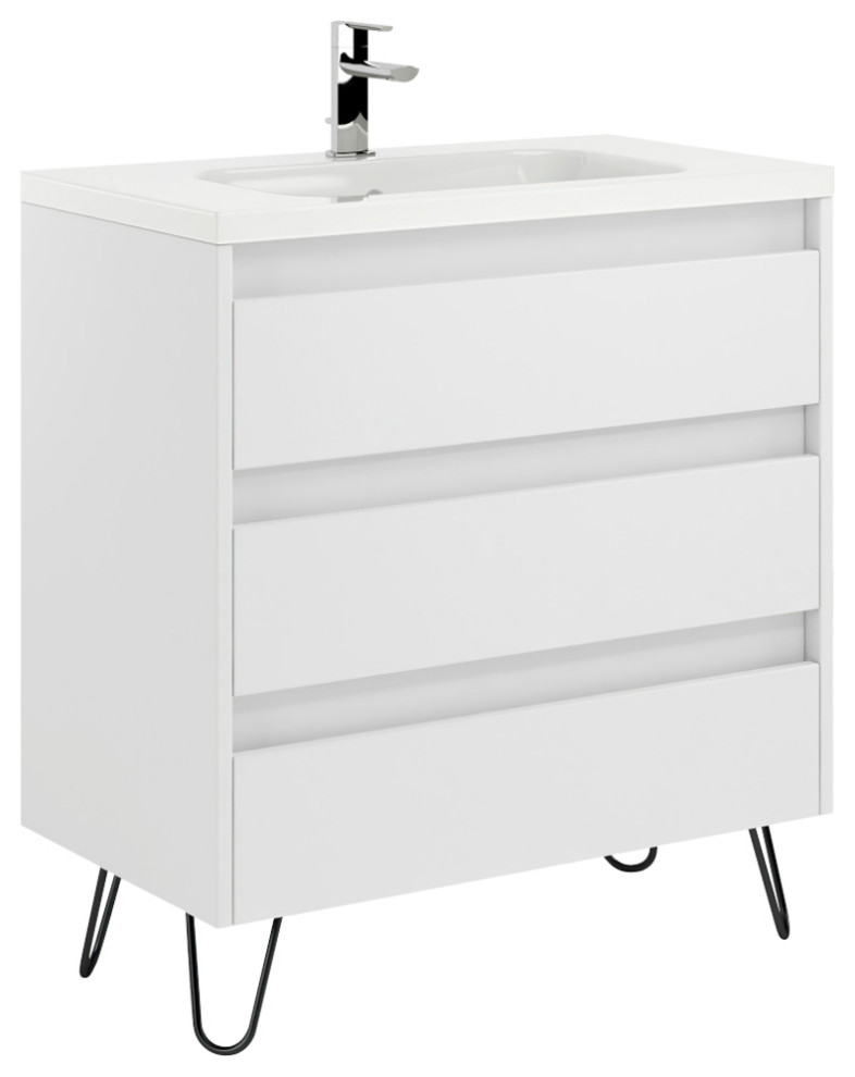 Tivoli Bathroom Vanity With Ceramic Sink, 32" - Midcentury - Bathroom ...