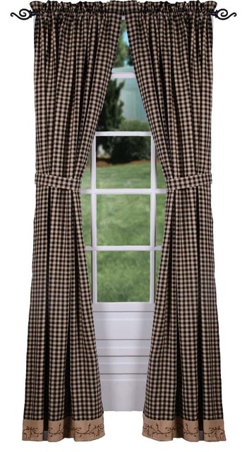 Berry Vine Check Lined Curtain Panels Red Or Black Farmhouse