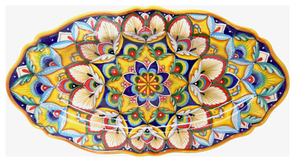Deruta Ceramiche Sberna Antico Geometrico 24X13" Scalloped Long Oval Platter, 3