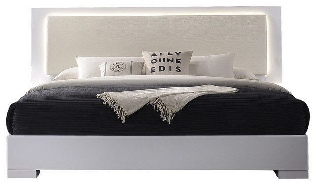 Athens White Lacquer Platform Bed With, Queen Size Bed Frame With Led Lights