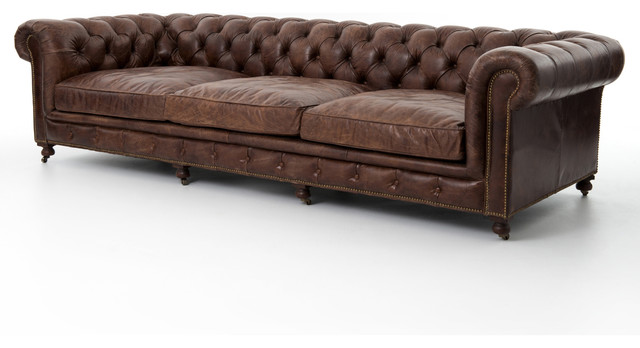Club Chesterfield Tufted Brown Leather Sofa 118w