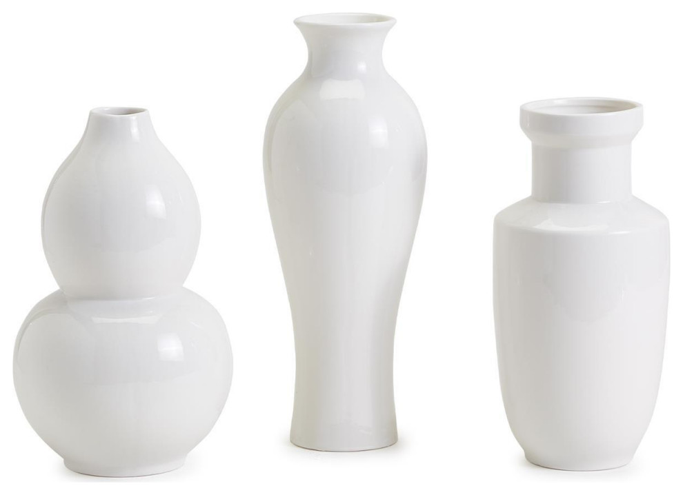 Two's Company FSN140-S3 Imperial White Hand Turned Vase, 3-Piece Set